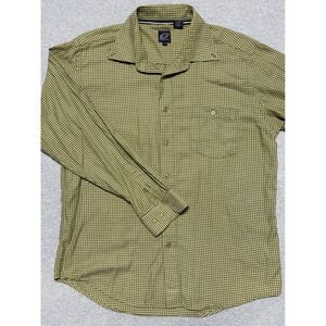 Cotton Reel Mens Large Olive Green Micro Check Cotton Long Sleeve Button Down